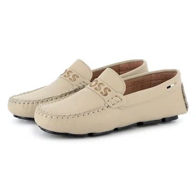 Hugo Boss Logo-debossed Loafers In Beige