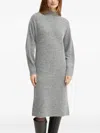 Hugo Boss Mock-neck Knitted Midi Dress In Gray