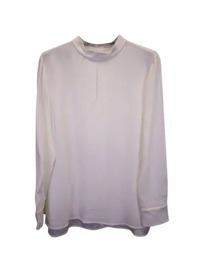 Pre-owned Hugo Boss Mock-neck Long-sleeve Blouse In White
