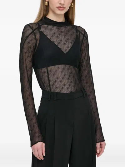 Hugo Boss Mock-neck Patterned Top In Black