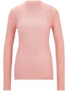Hugo Boss Wool-blend Slim-fit Sweater With Side Slits In Pink