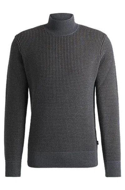 Hugo Boss Mock-neck Sweater In Cotton And Virgin Wool In Gray