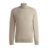Hugo Boss Mock-neck Sweater In Cotton And Wool In Beige