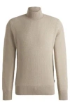 Hugo Boss Mock-neck Sweater In Cotton And Wool In Light Beige