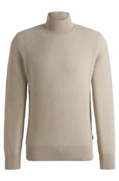 Hugo Boss Mock-neck Sweater In Cotton And Wool In Light Beige