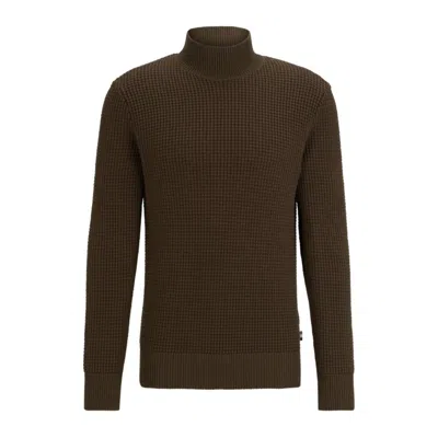 Hugo Boss Mock-neck Sweater In Structured Cotton And Virgin Wool In Light Green