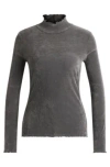 Hugo Boss Mock-neck Top In Velvet-touch Mesh In Silver