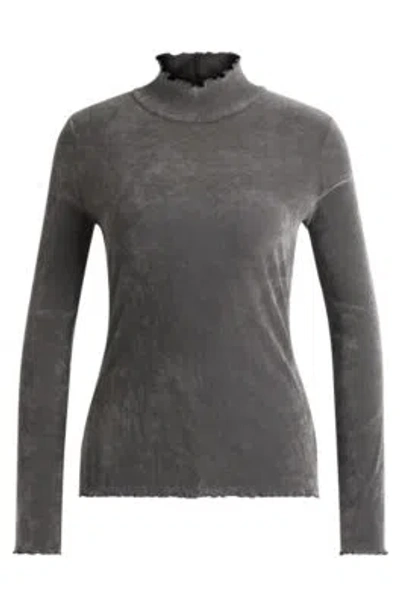 Hugo Boss Mock-neck Top In Velvet-touch Mesh In Silver