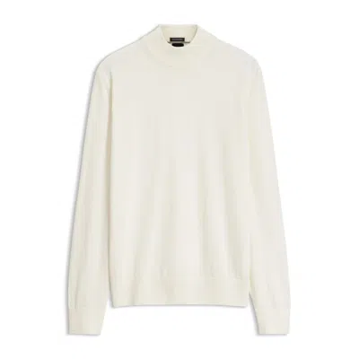 Hugo Boss Mock-neck Sweater In Extra-fine Merino Wool In White