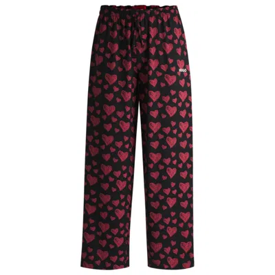 Hugo Boss Modal-blend Jersey Pajama Bottoms With Repeat Heart Print In Red