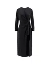 Hugo Boss Long Sleeve Midi Dress With Knot Detail In Black