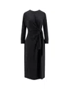 Hugo Boss Long Sleeve Midi Dress With Knot Detail In Black