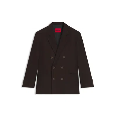 Hugo Boss Modern-fit Blazer In Herringbone Stretch Dobby In Brown