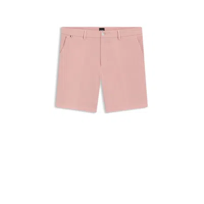 Hugo Boss Modern-fit Shorts In Stretch-cotton Twill In Pink