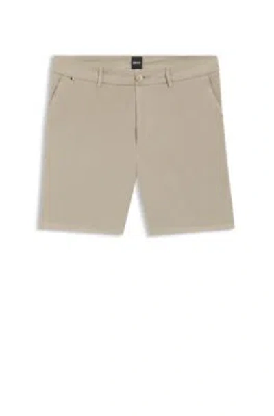 Hugo Boss Modern-fit Shorts In Stretch-cotton Twill In Neutral