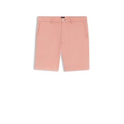 Hugo Boss Modern-fit Shorts In Stretch-cotton Twill In Pink