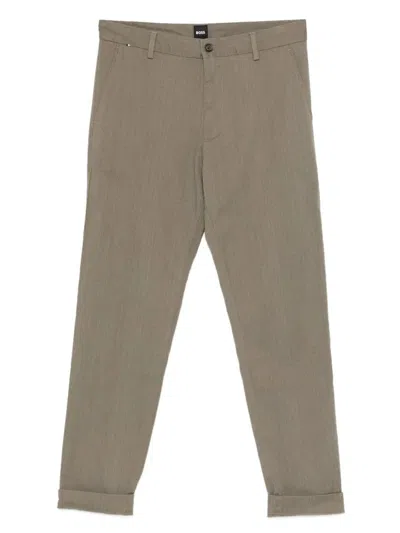 Hugo Boss Modern-fit Trousers In Brushed Twill In Green