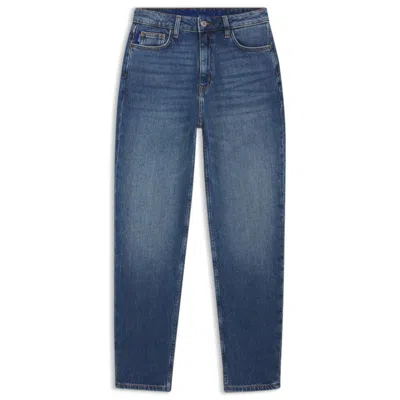 Hugo Boss Mom Jeans In Medium-blue Stretch Denim In Animal Print