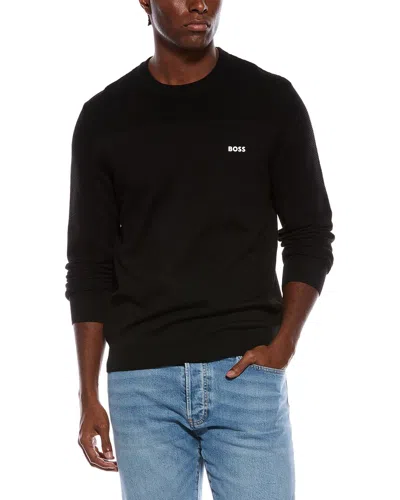 Hugo Boss Momentum Wool-blend Crewneck Sweater In Black
