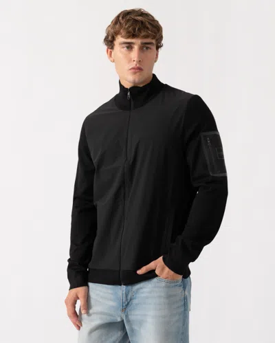 Hugo Boss Momentum-x Mens Hybrid Jacket With Knitted Sleeves In Black