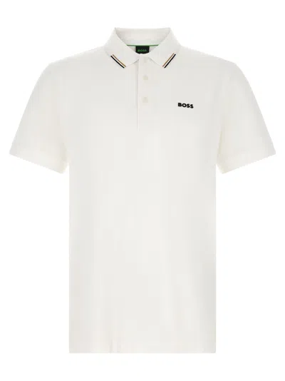 Hugo Boss Monogram Collar Striped Polo Shirt In White
