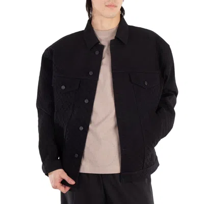 Hugo Boss Monogram-embossed Cotton Denim Jacket In Black