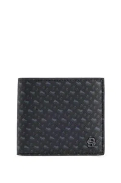 Hugo Boss Monogram Folding Wallet With Double B Trim In Black