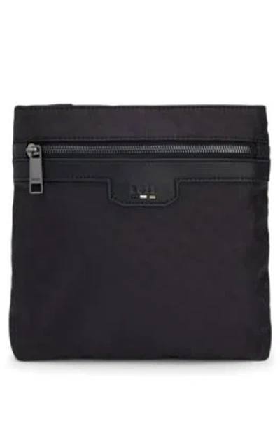 Hugo Boss Monogram-jacquard Envelope Bag With Signature Stripe In Black