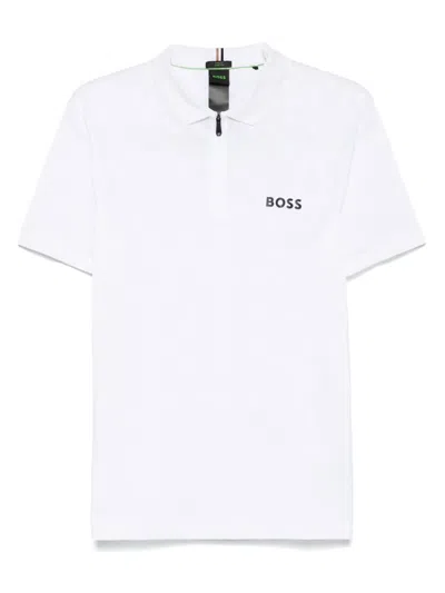 Hugo Boss Monogram-jacquard Polo Sirt In 白色