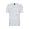 Hugo Boss Monogram-jacquard T-shirt In Mercerized Stretch Cotton In White