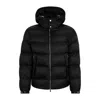 Hugo Boss Monogram-jacquard Water-repellent Padded Jacket With Hood In Black