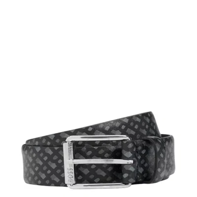 Hugo Boss Monogram Leather Golf Belt In Black