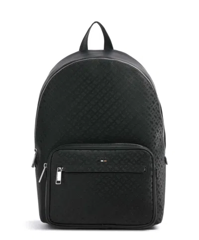 Hugo Boss Monogram Motif Backpack With Zip Closure In Black