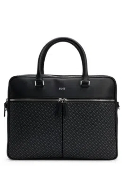 Hugo Boss Monogram-panel Document Case With Silver-foil Logo In Black