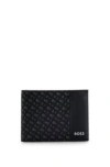 Hugo Boss Monogram-panel Wallet With Silver-foil Logo In Black