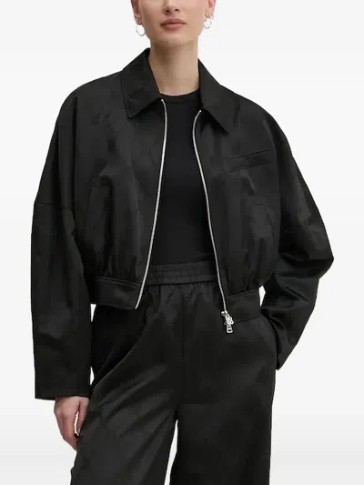 Hugo Boss Monogram-pattern Zip-up Jacket In Black
