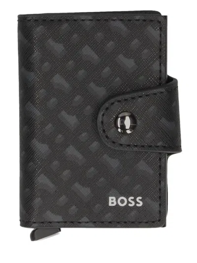 Hugo Boss Monogram-patterned Cardholder In Black