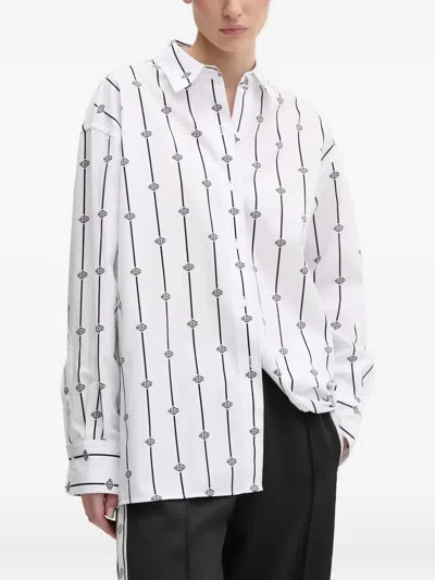 Hugo Boss Monogram-print Striped Shirt In White