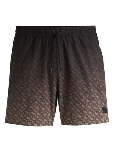 Hugo Boss Monogram-print Swim Shorts In Black