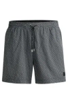 Hugo Boss Monogram-print Swim Shorts In Quick-dry Fabric In Black