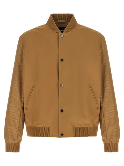 Hugo Boss Water-repellent Jacket With Monogram-pattern Sleeves In Brown