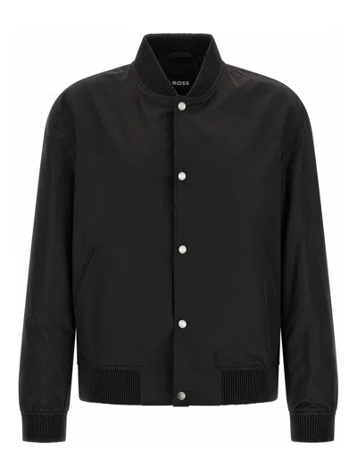 Hugo Boss Monogram Sleeve Bomber Jacket In Black