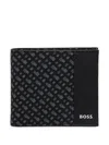 Hugo Boss Monogram-panel Wallet With Silver-foil Logo In Black