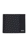 Hugo Boss Monogram-panel Wallet With Silver-foil Logo In Black