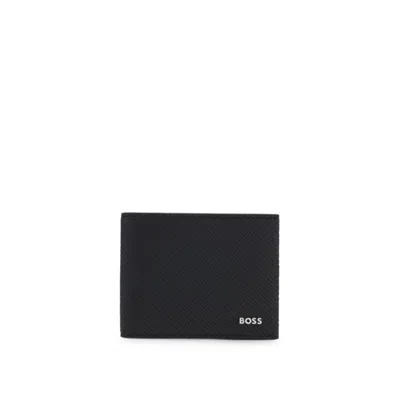 Hugo Boss Monogram-embossed Folding Wallet With Metal Logo In Black