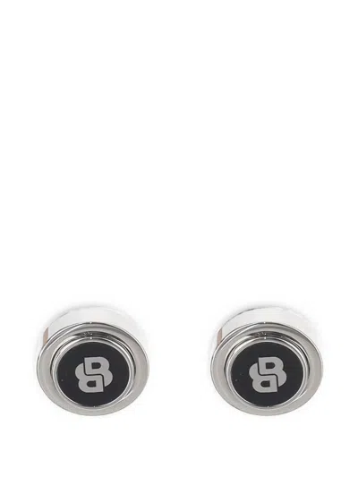 Hugo Boss Monogram-logo Round-face Cufflinks In Metallic