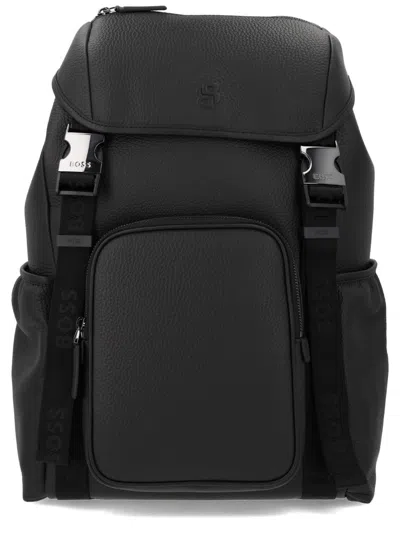 Hugo Boss Monogrammed Logo Backpack In Black