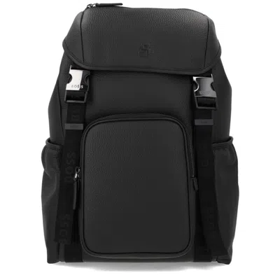 Hugo Boss Monogrammed Logo Backpack In Black
