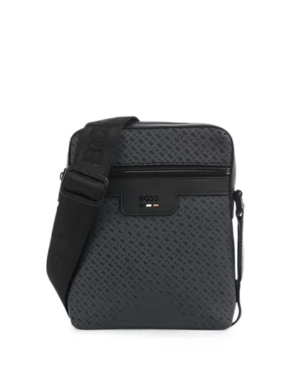 Hugo Boss Monogram-pattern Zip-fastening Messenger Bag In Black