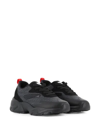Hugo Boss Kids' Monogram-print Chunky-sole Sneakers In Black